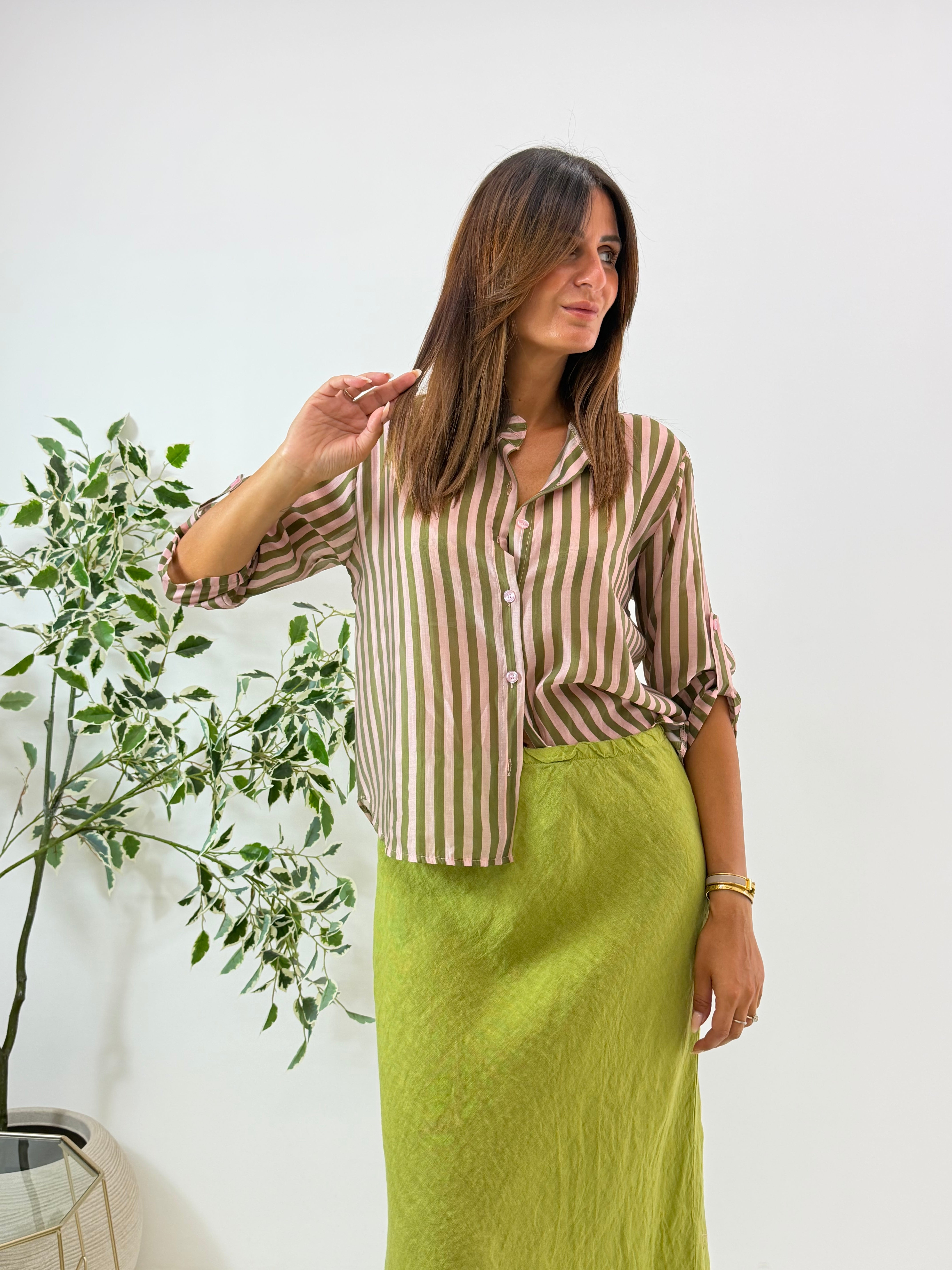 CAMICIA ALLY FANTASIA A RIGHE ROSA/VERDE