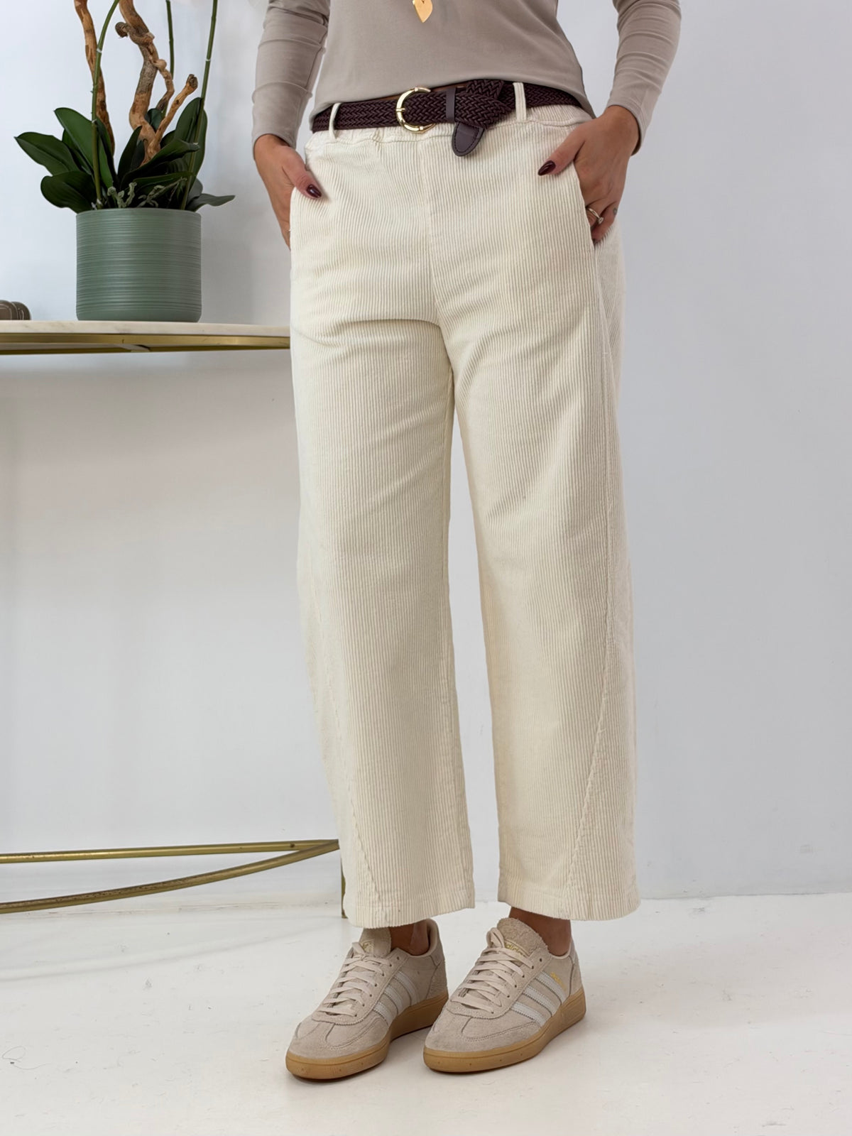 PANTALONE AMELIA IN VELLUTO PANNA