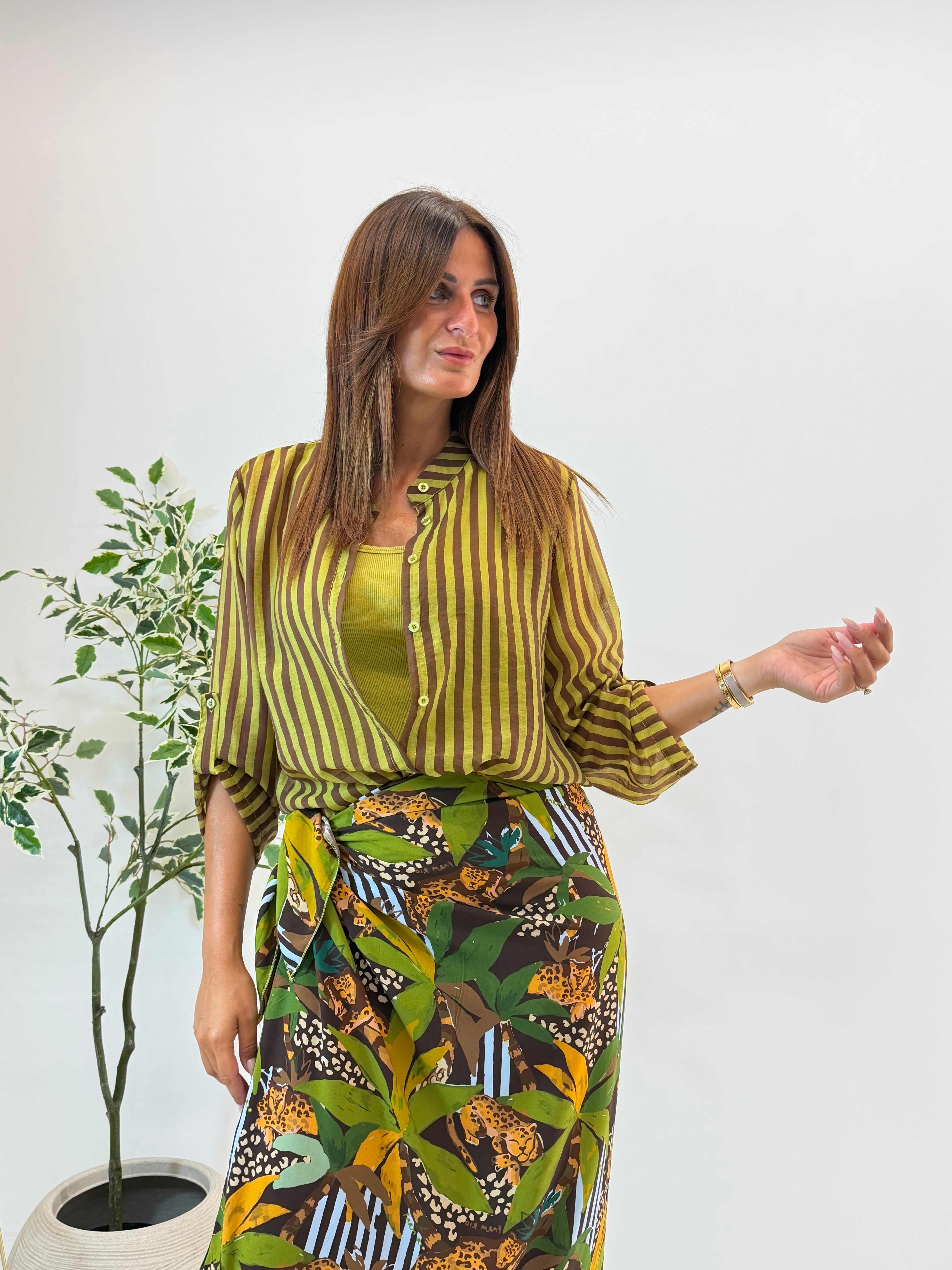 CAMICIA GIULIA FANTASIA A RIGHE VERDE/MORO