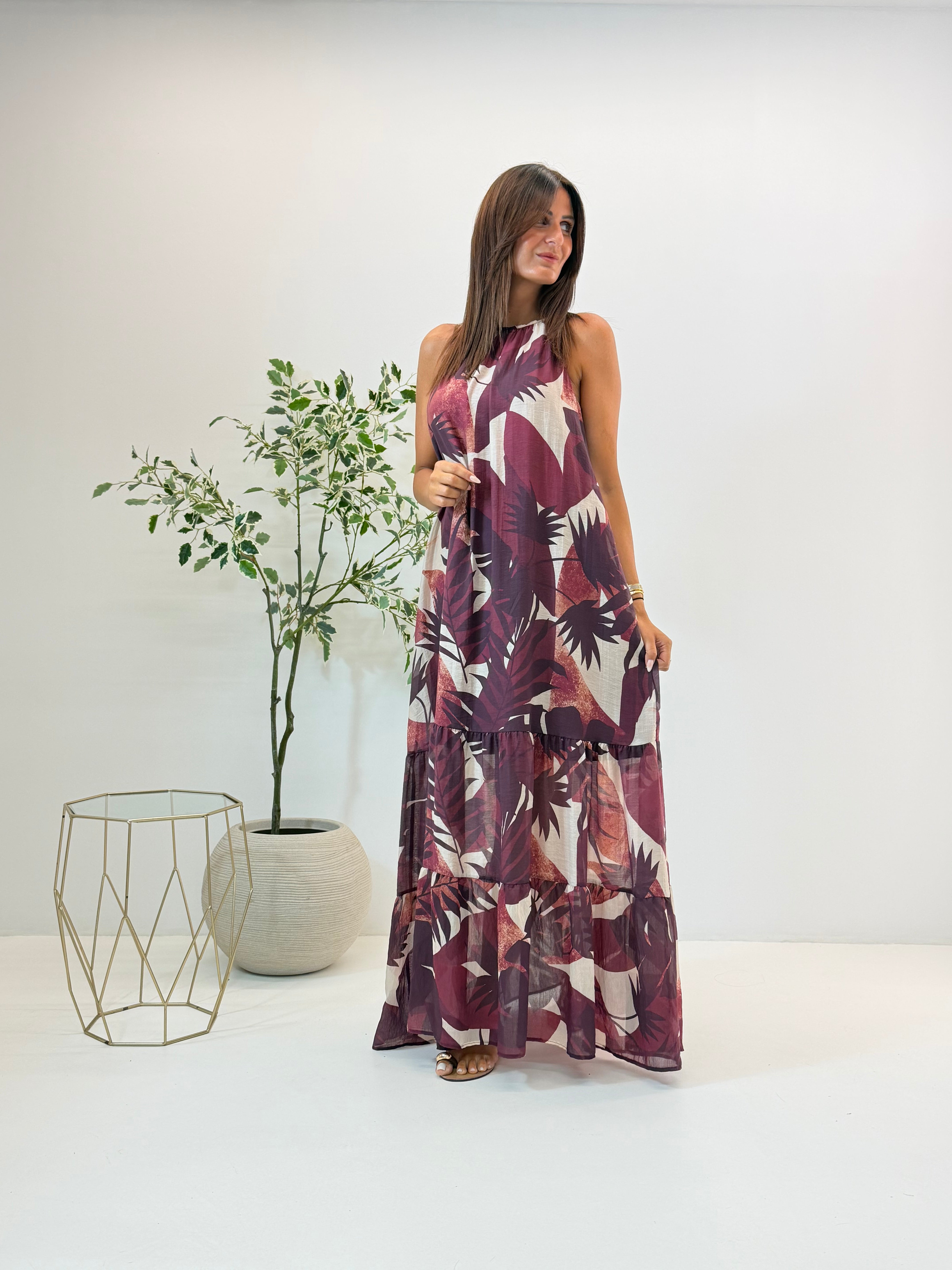 ABITO MINA BORDEAUX FANTASIA FLOREALE