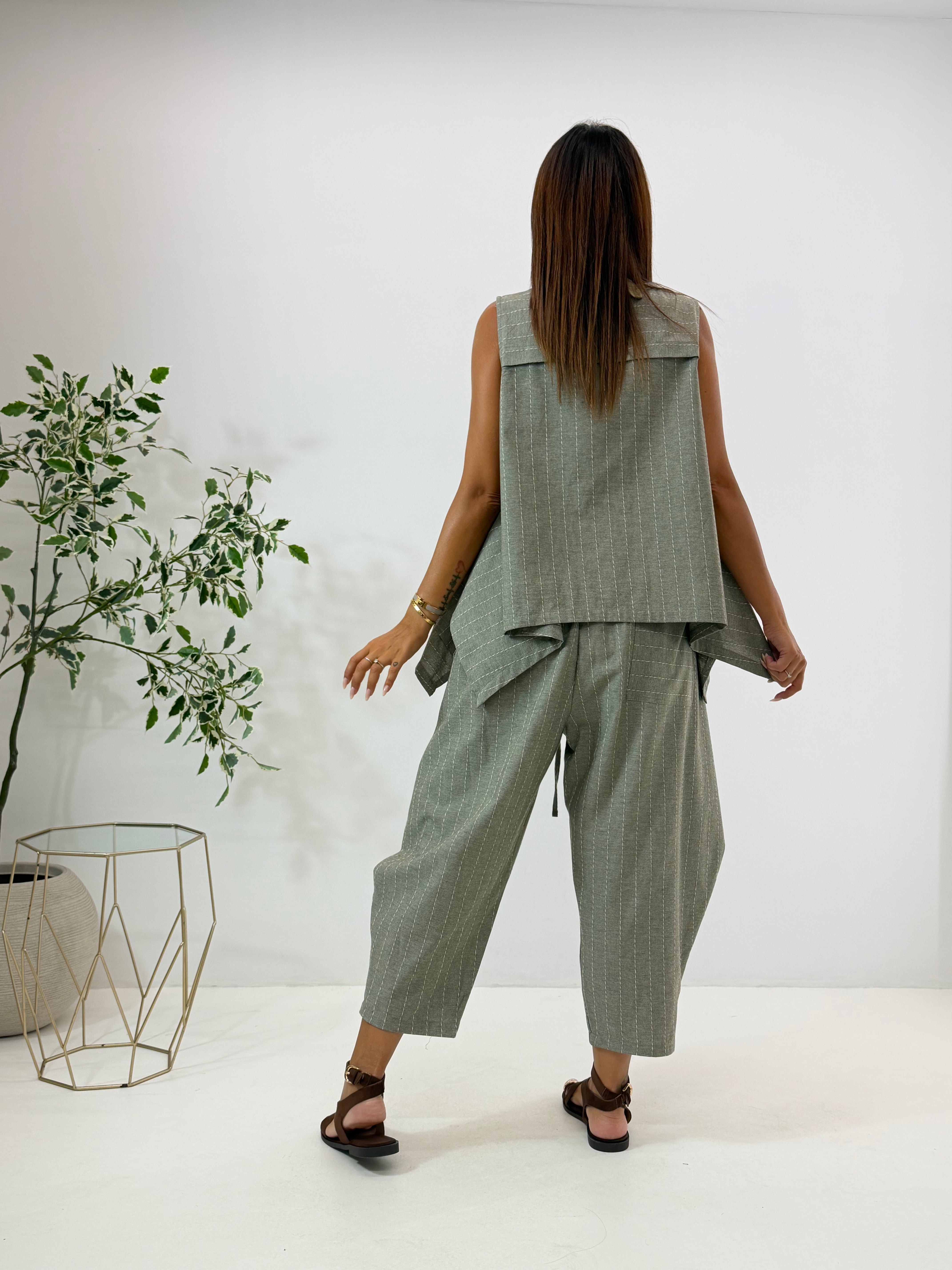 GILET SARA VERDE SALVIA GESSATO