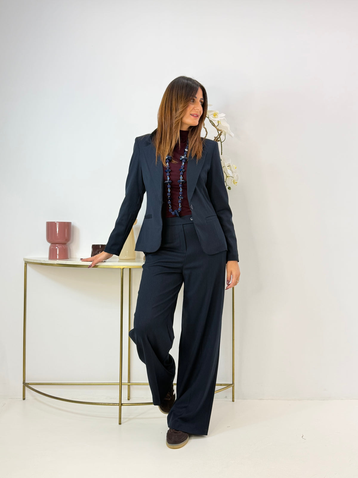 PANTALONE KLELIA GAMBA LARGA BLU GESSATO
