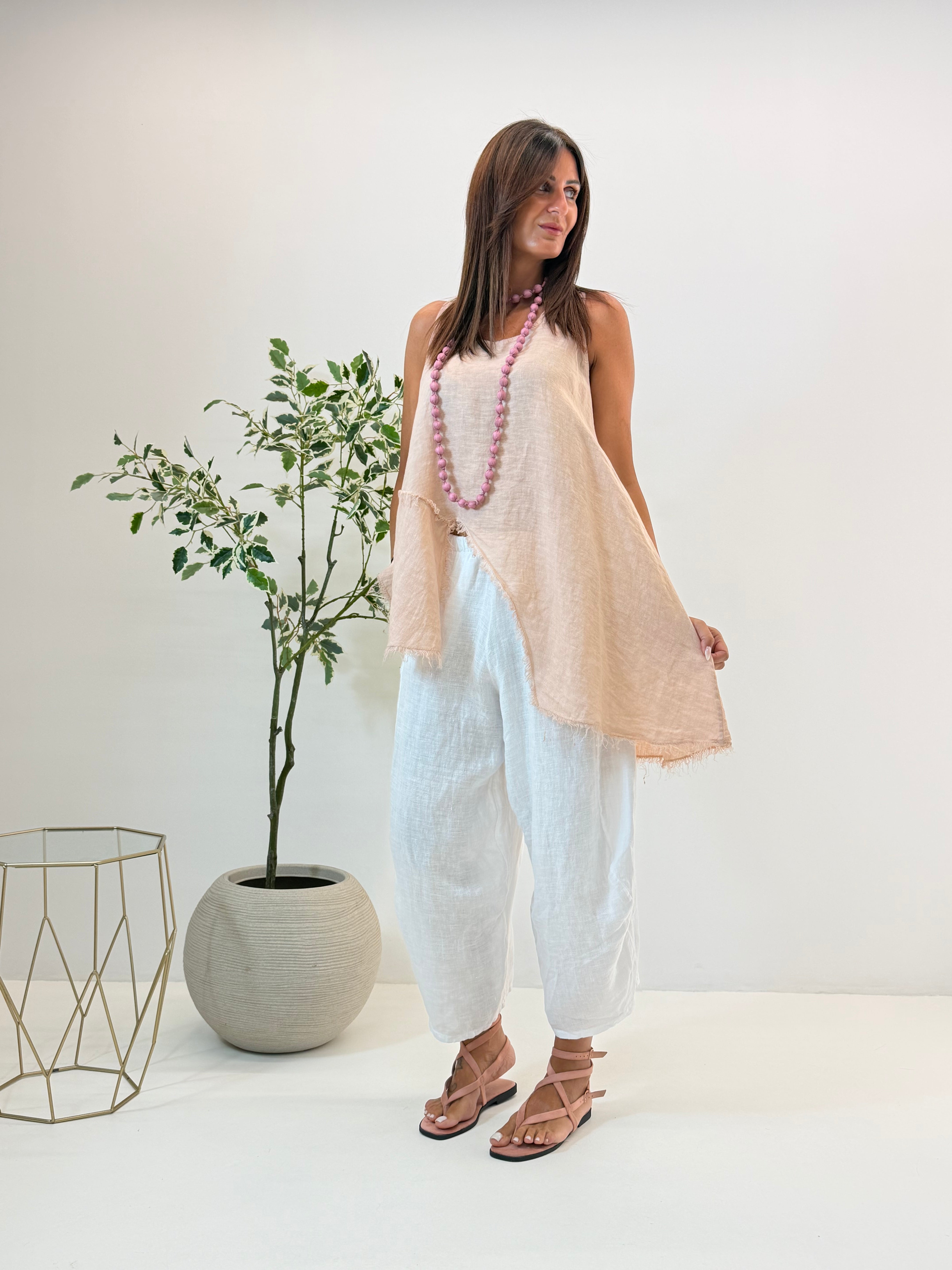 PANTALONE ADRIA BIANCO IN LINO