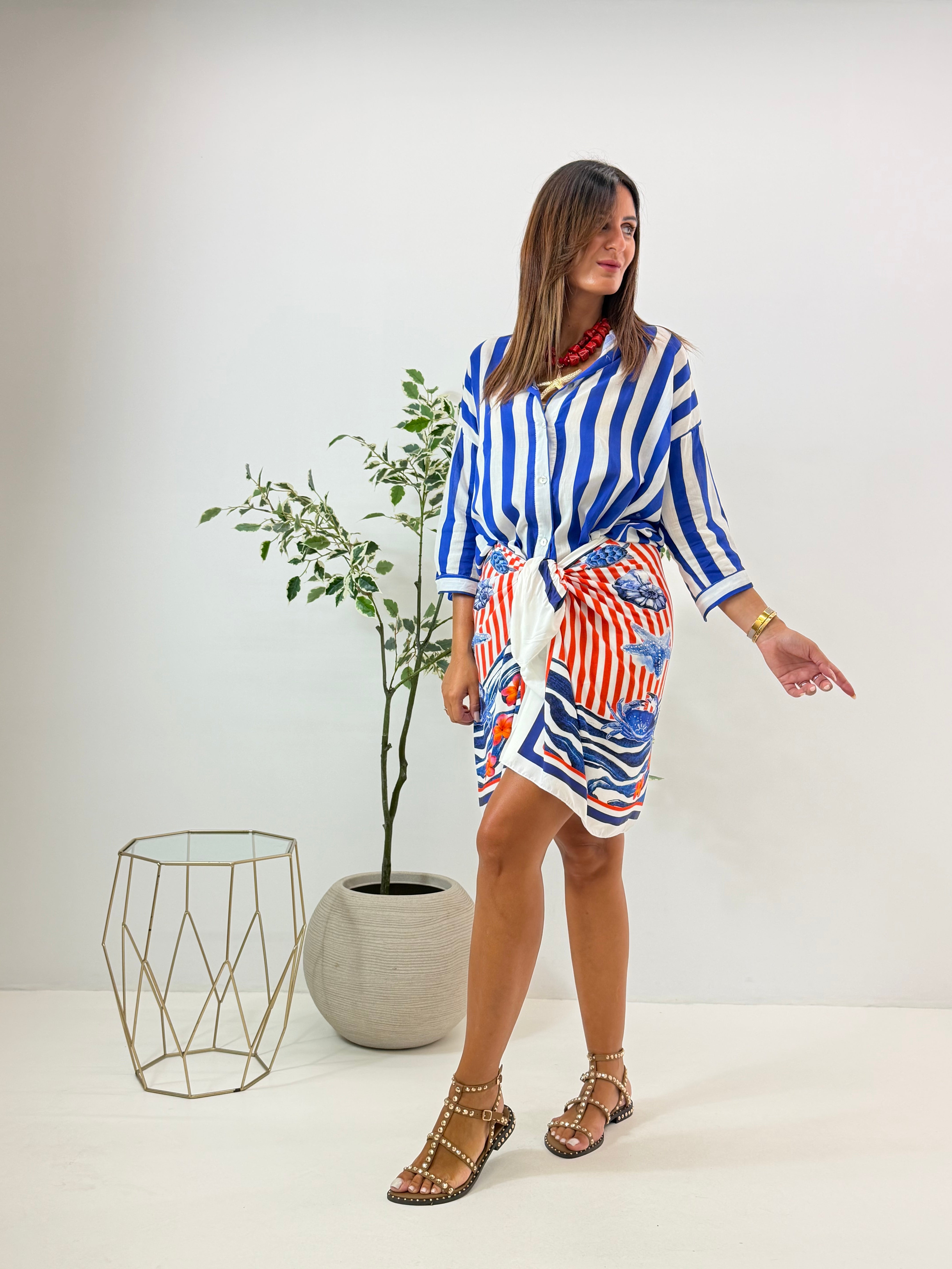 CAMICIA MARINA FANTASIA A RIGHE BIANCO/BLU