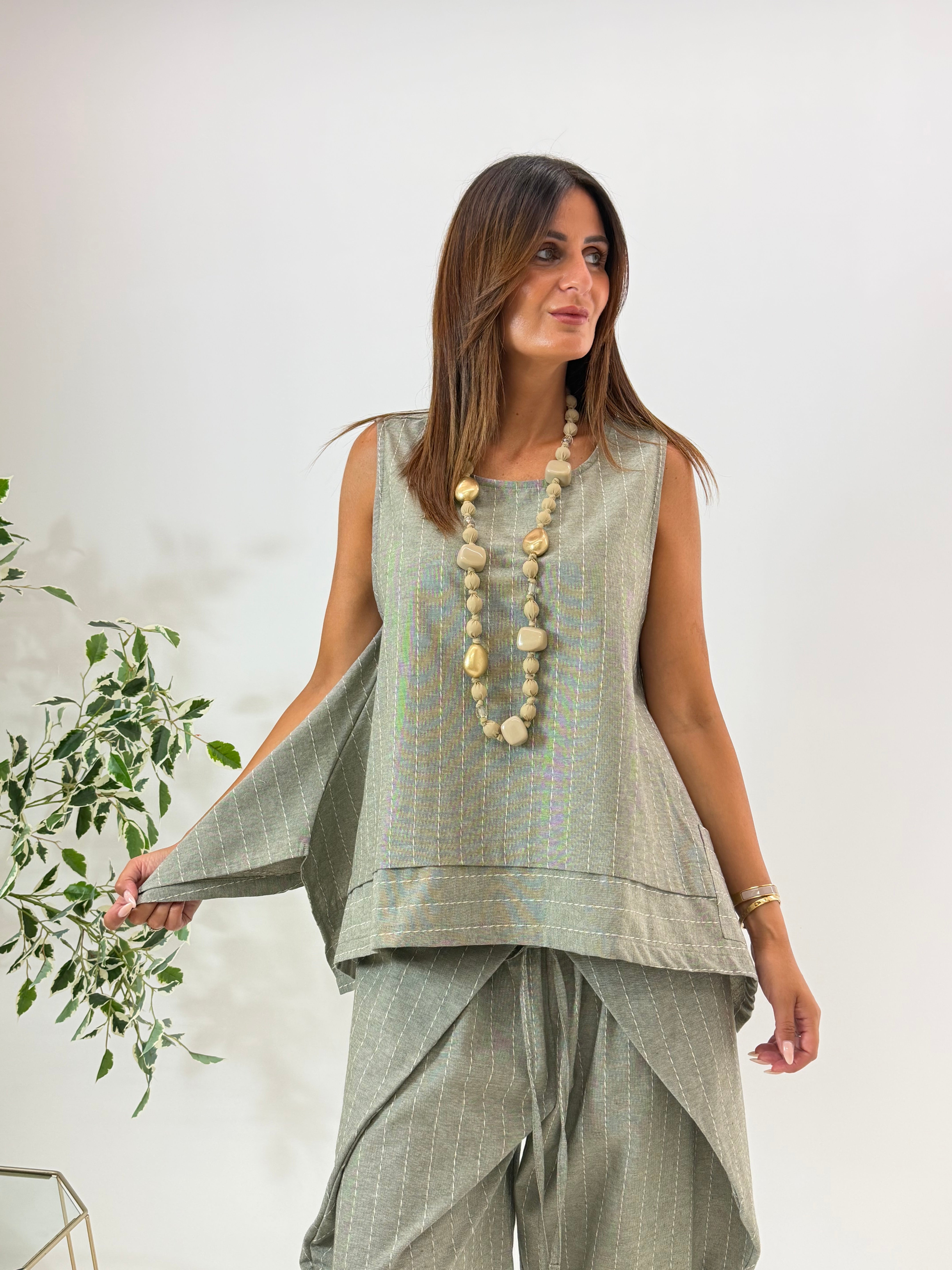 GILET SARA VERDE SALVIA GESSATO
