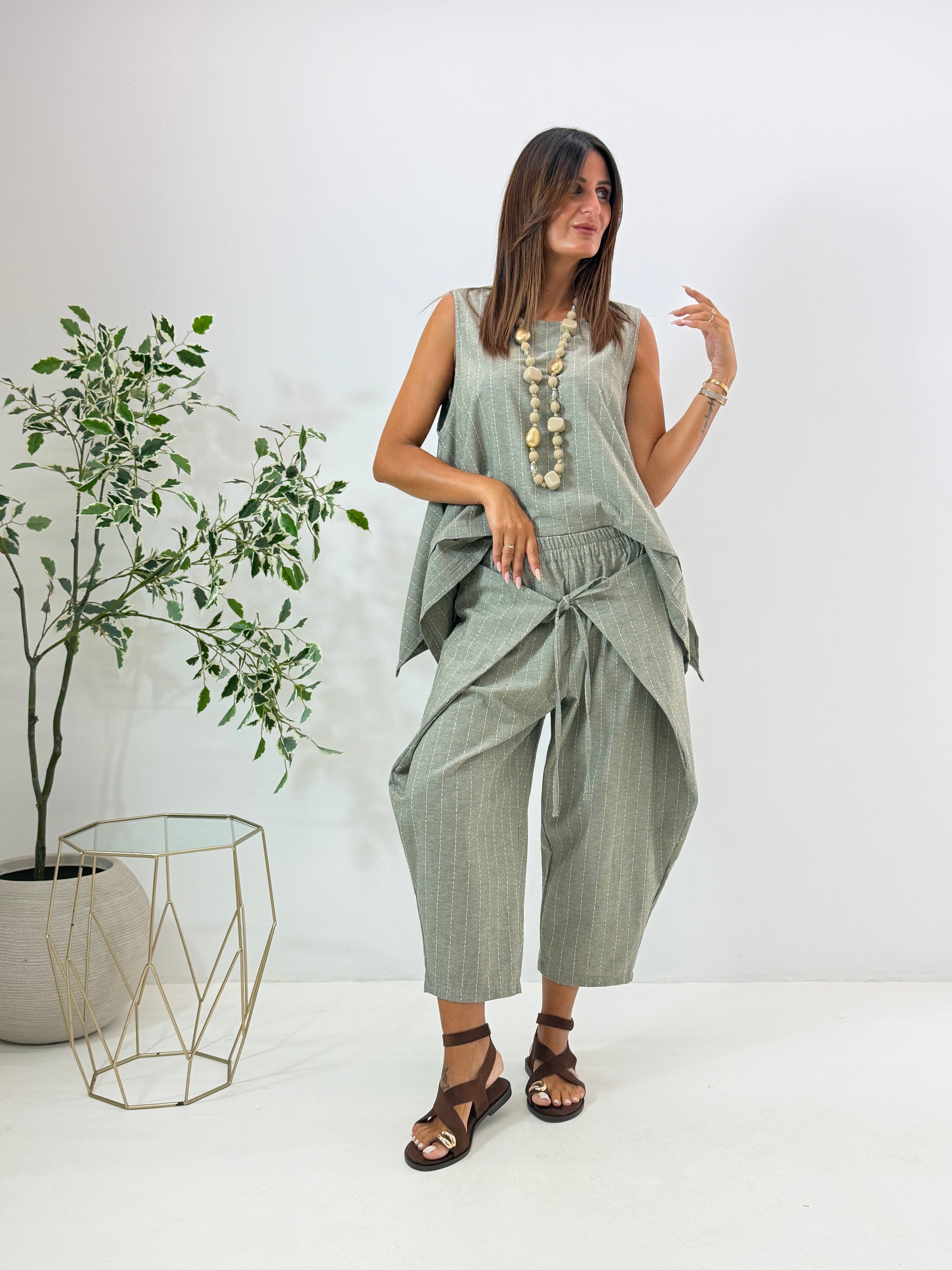 GILET SARA VERDE SALVIA GESSATO