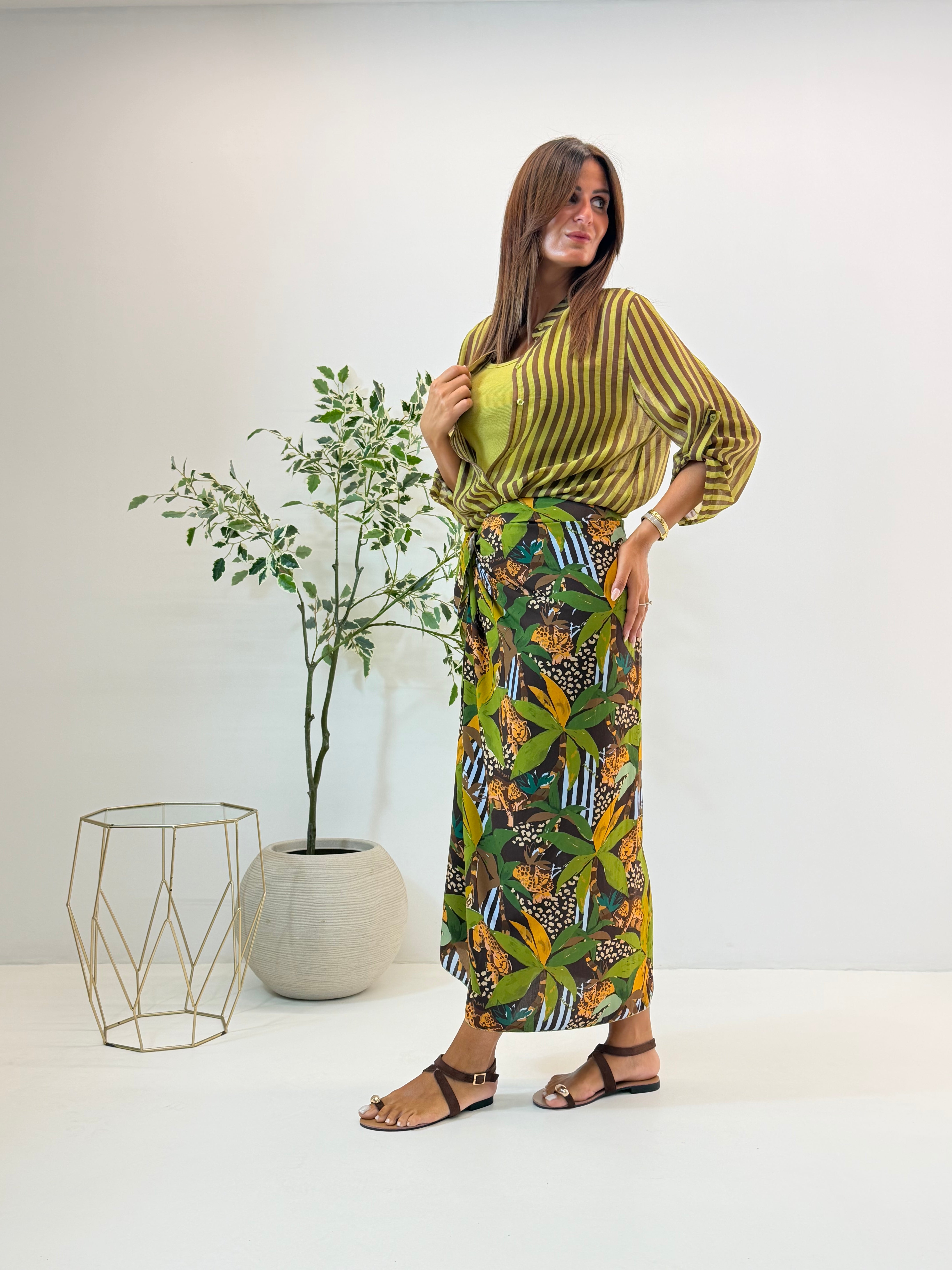 CAMICIA GIULIA FANTASIA A RIGHE VERDE/MORO