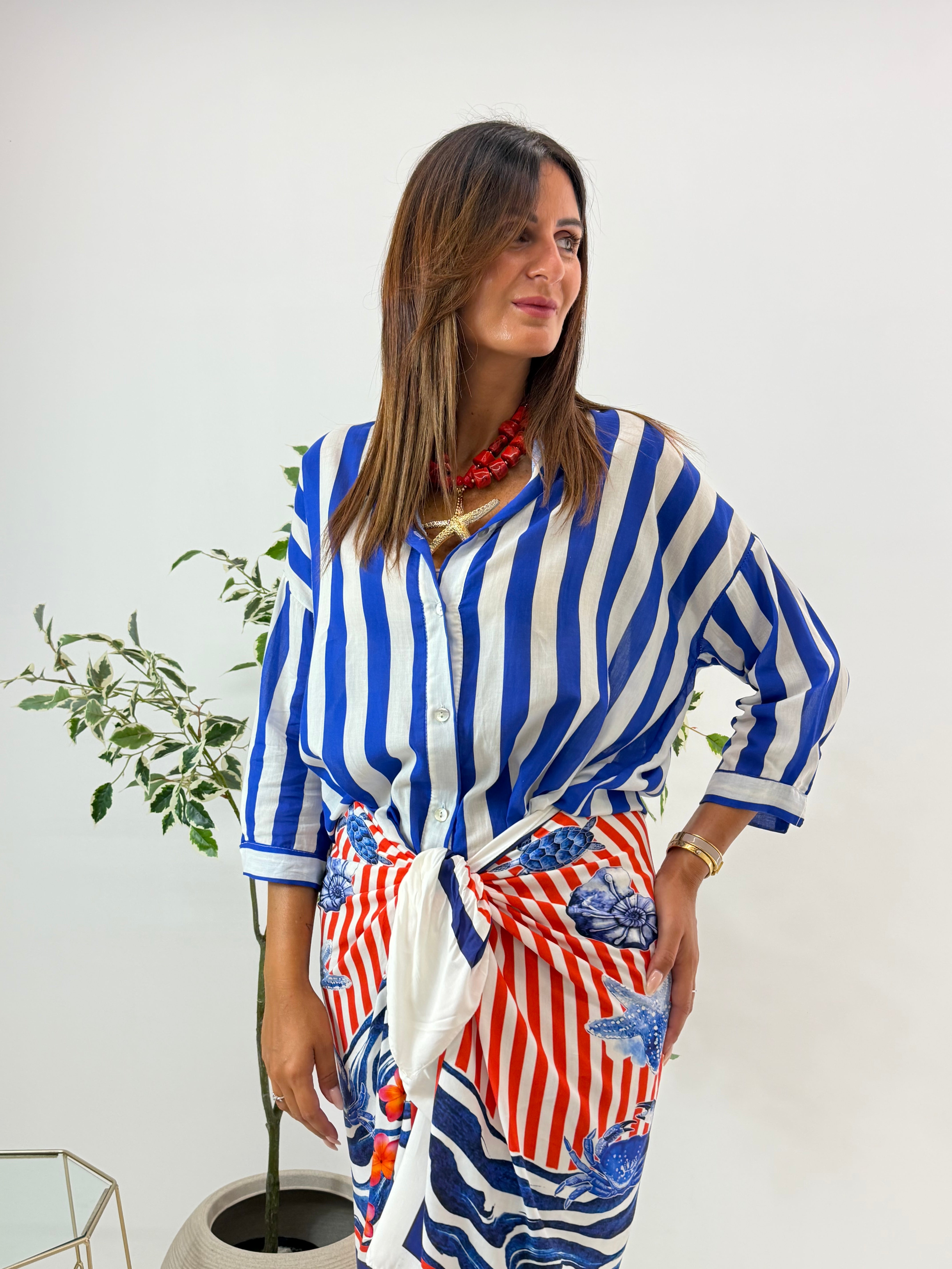 CAMICIA MARINA FANTASIA A RIGHE BIANCO/BLU