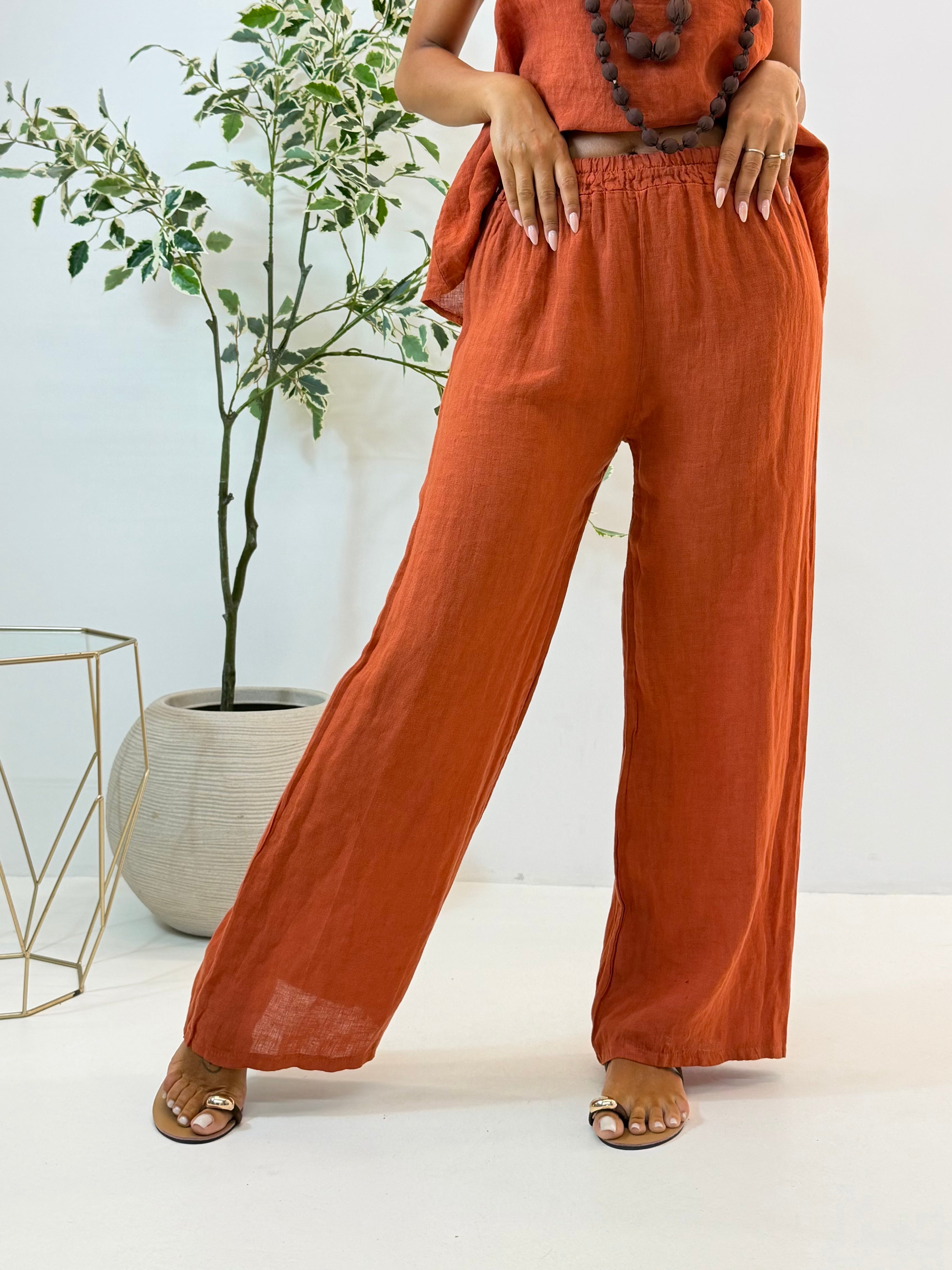 PANTALONE GISELLE IN LINO RUGGINE
