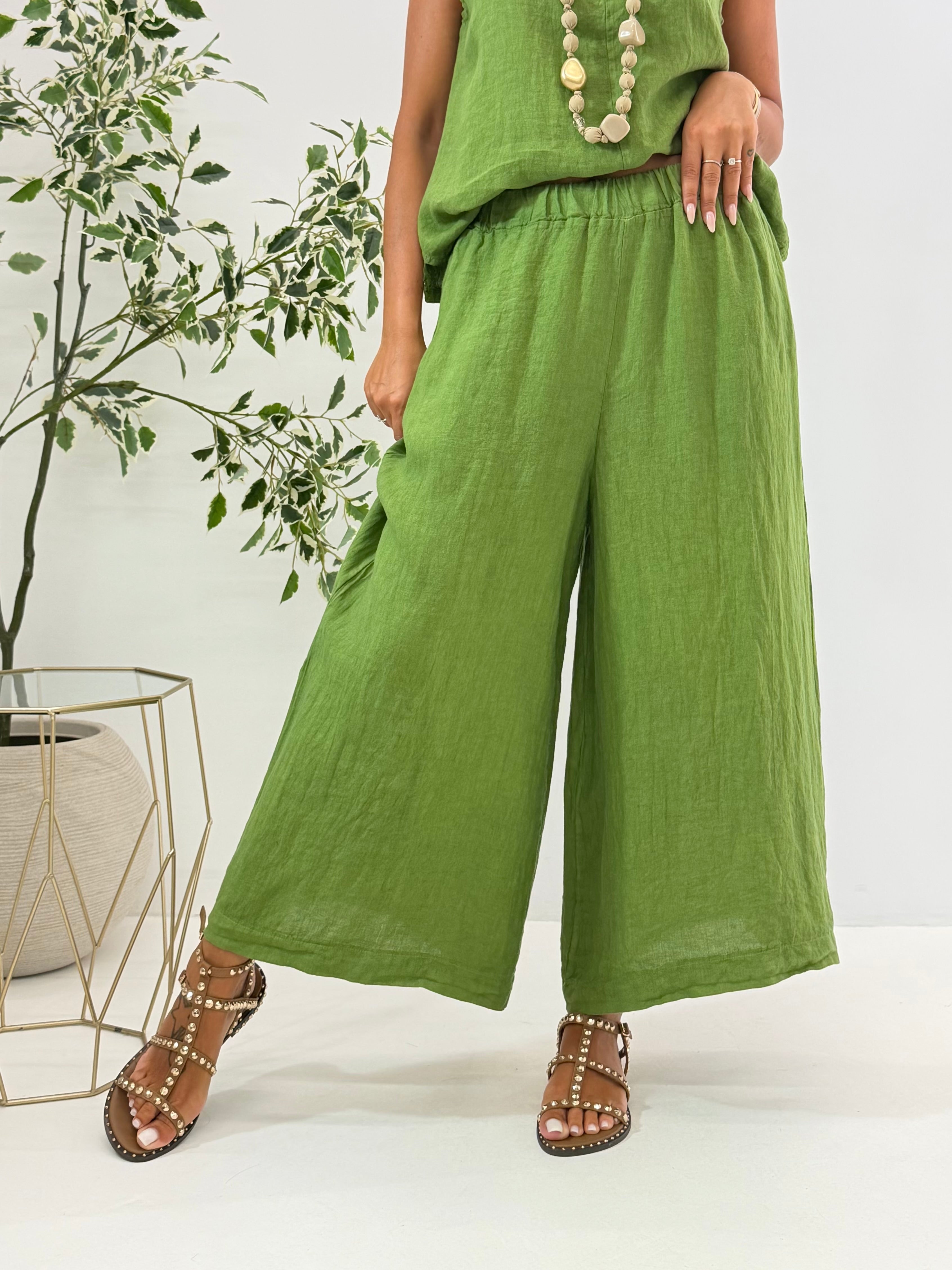 PANTALONE MERYL IN LINO VERDE