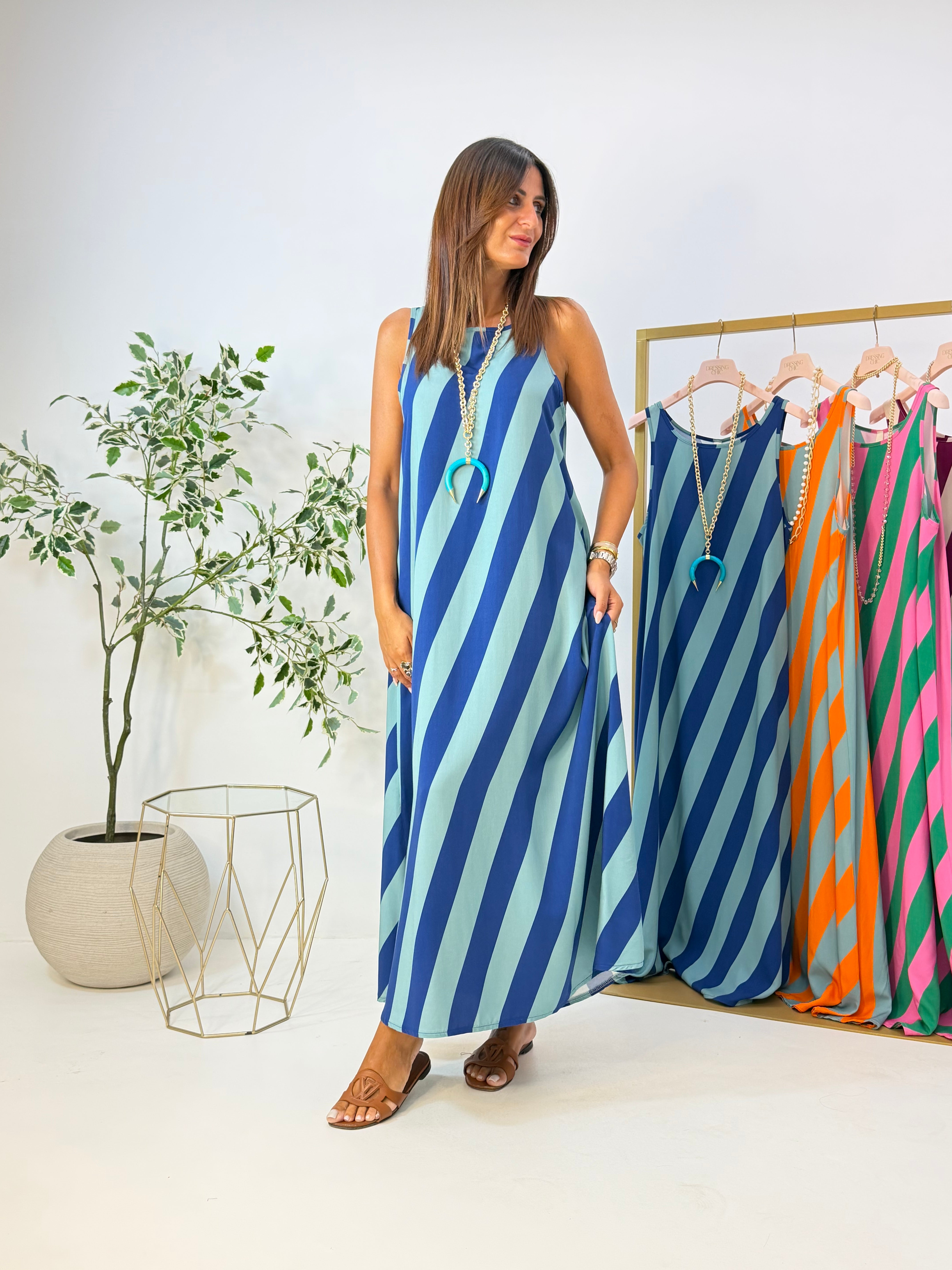 MAXI DRESS VENICE A RIGHE