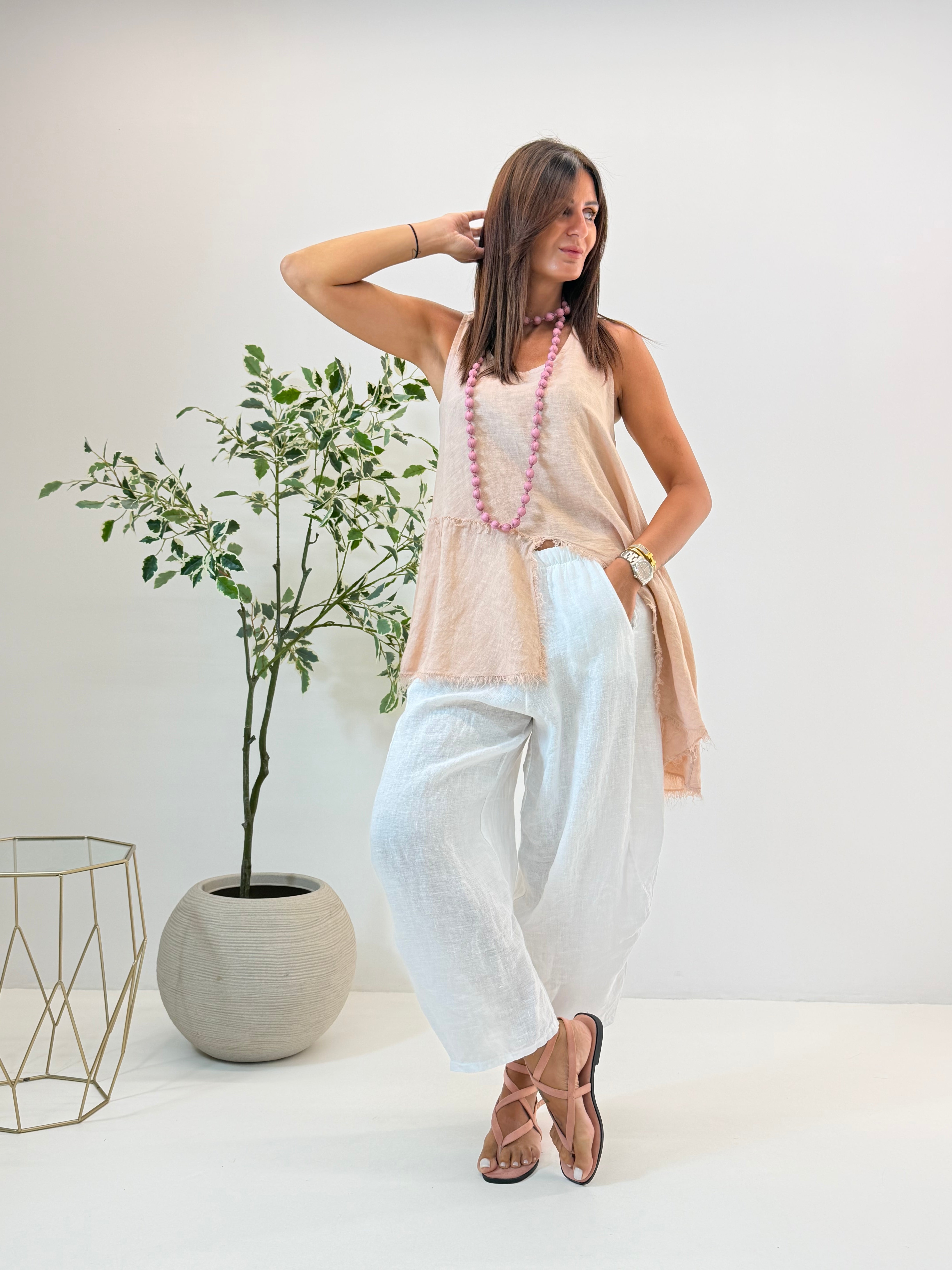 PANTALONE ADRIA BIANCO IN LINO