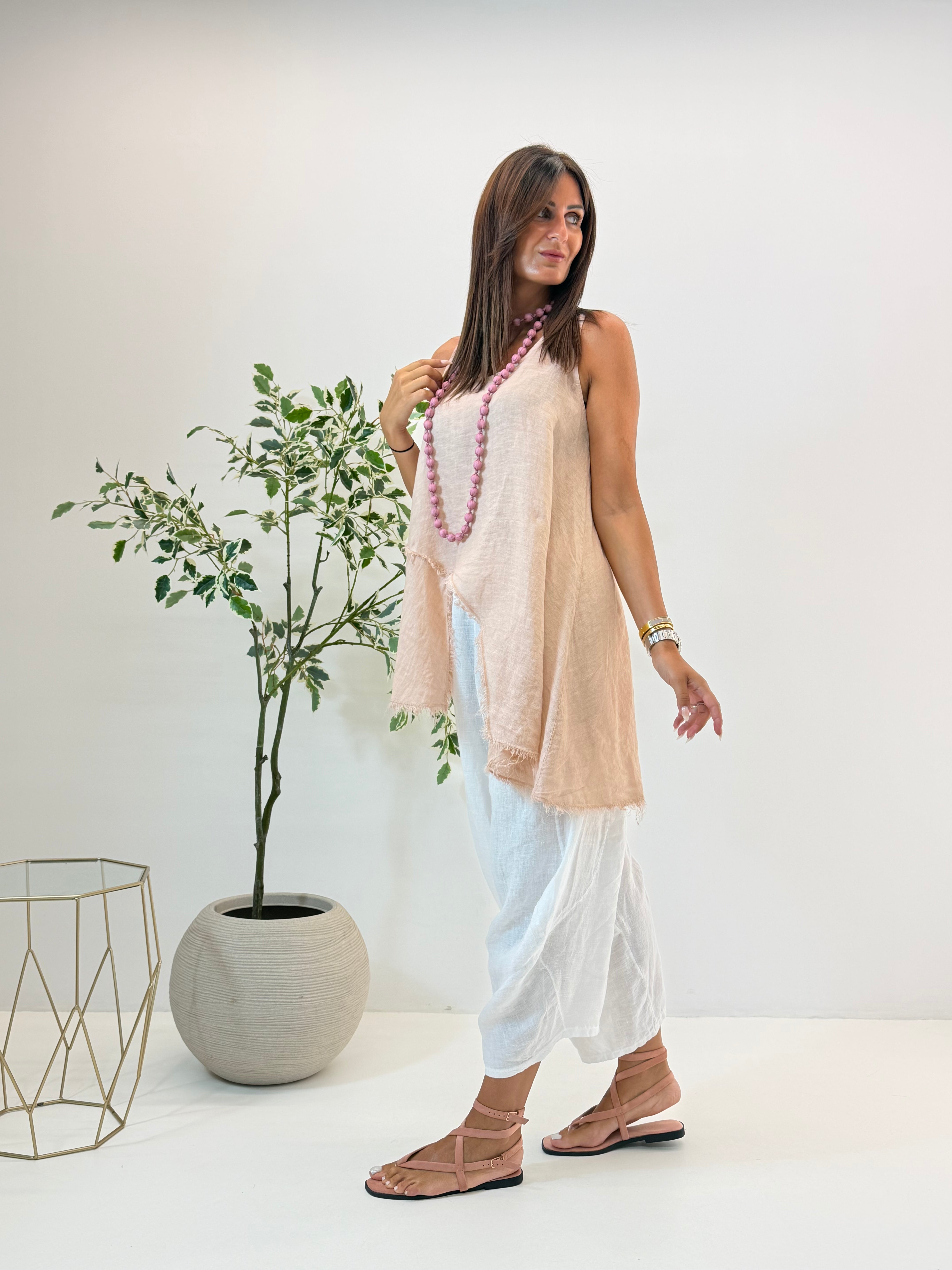 PANTALONE ADRIA BIANCO IN LINO