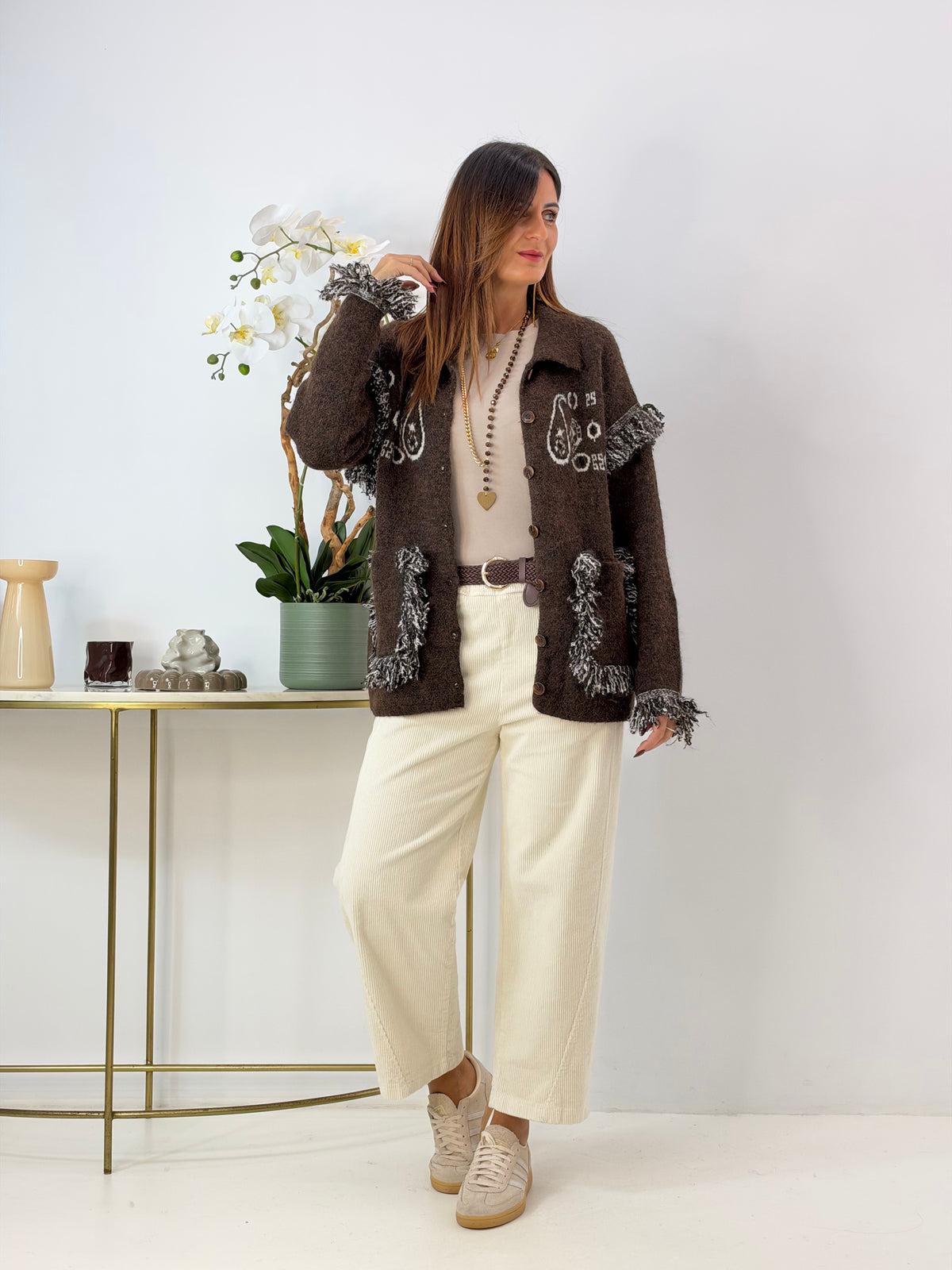 PANTALONE AMELIA IN VELLUTO PANNA