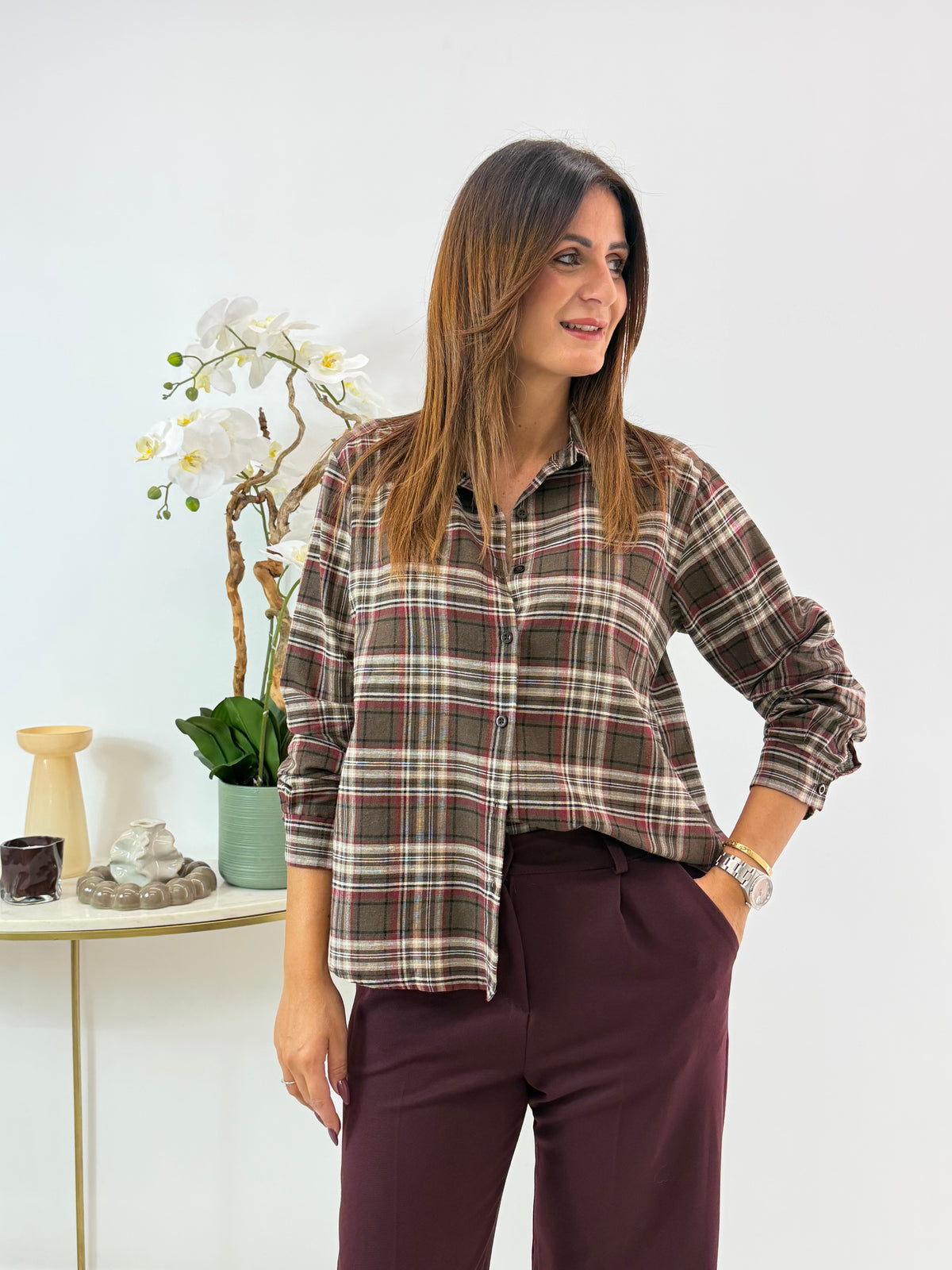 CAMICIA MANILA A QUADRI MORO/BORDEAUX