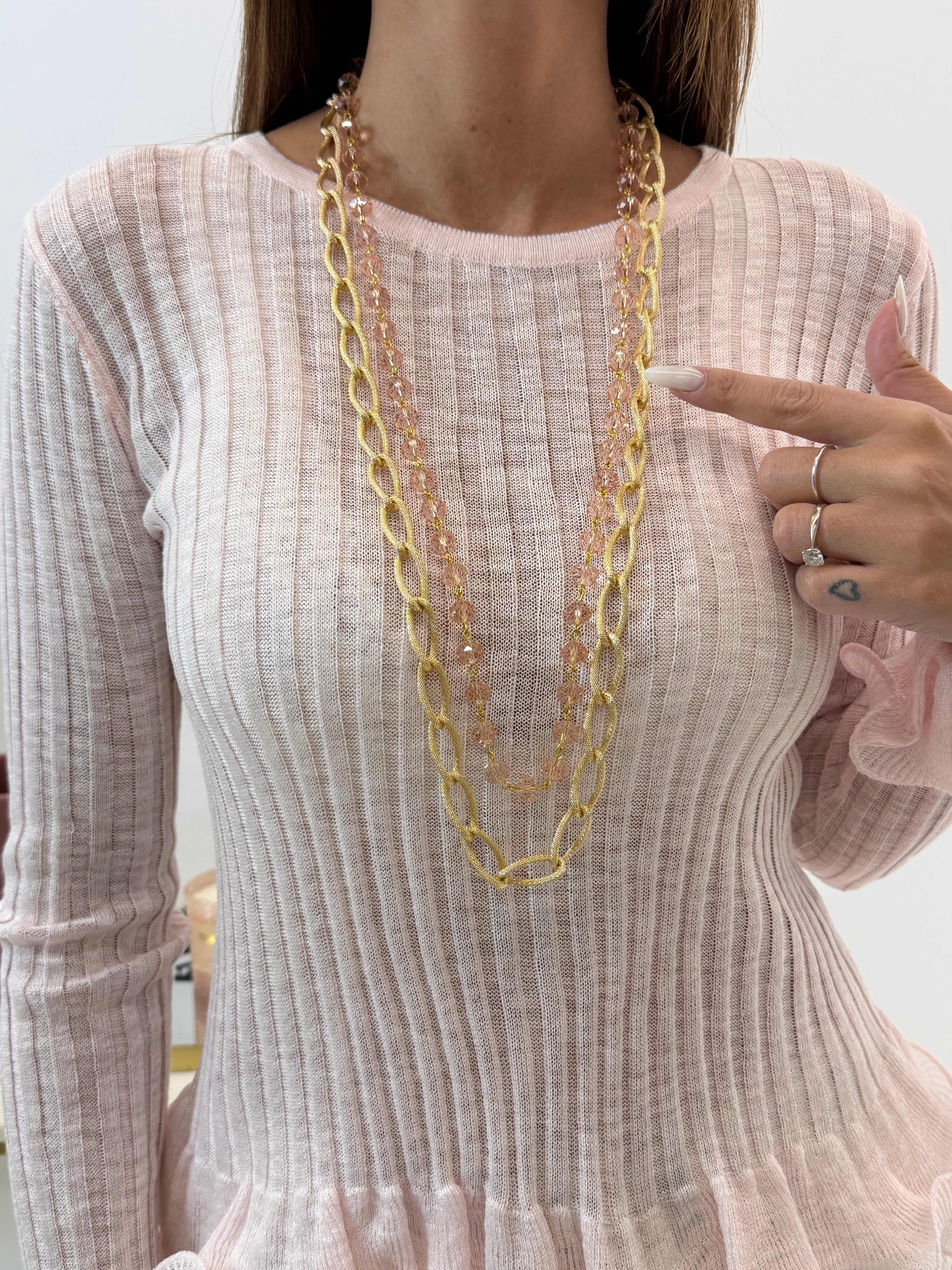 COLLANA SONIA LUNGA DOPPIA GOLD/ROSA MUPAJI