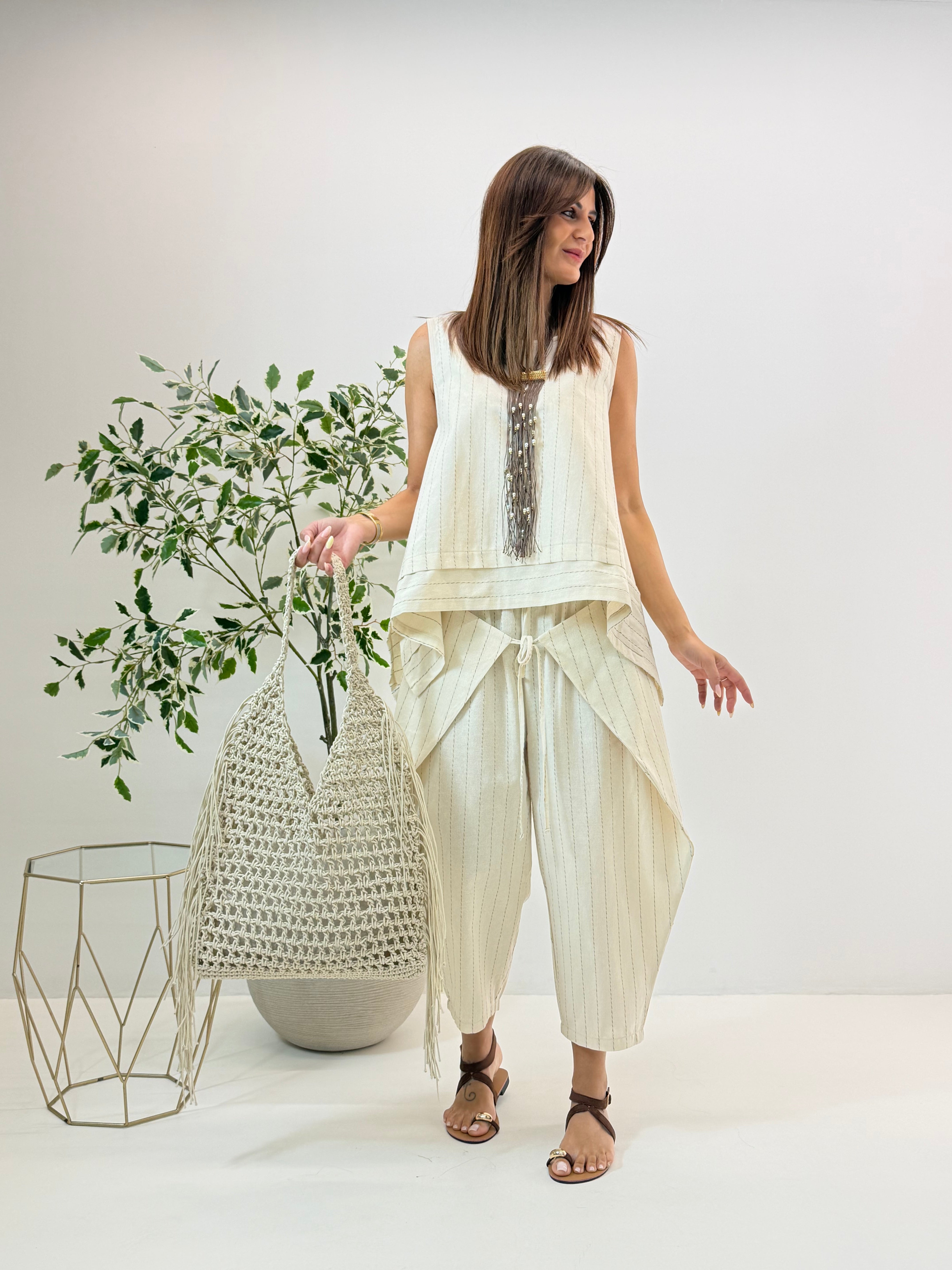 PANTALONE SARA BEIGE GESSATO