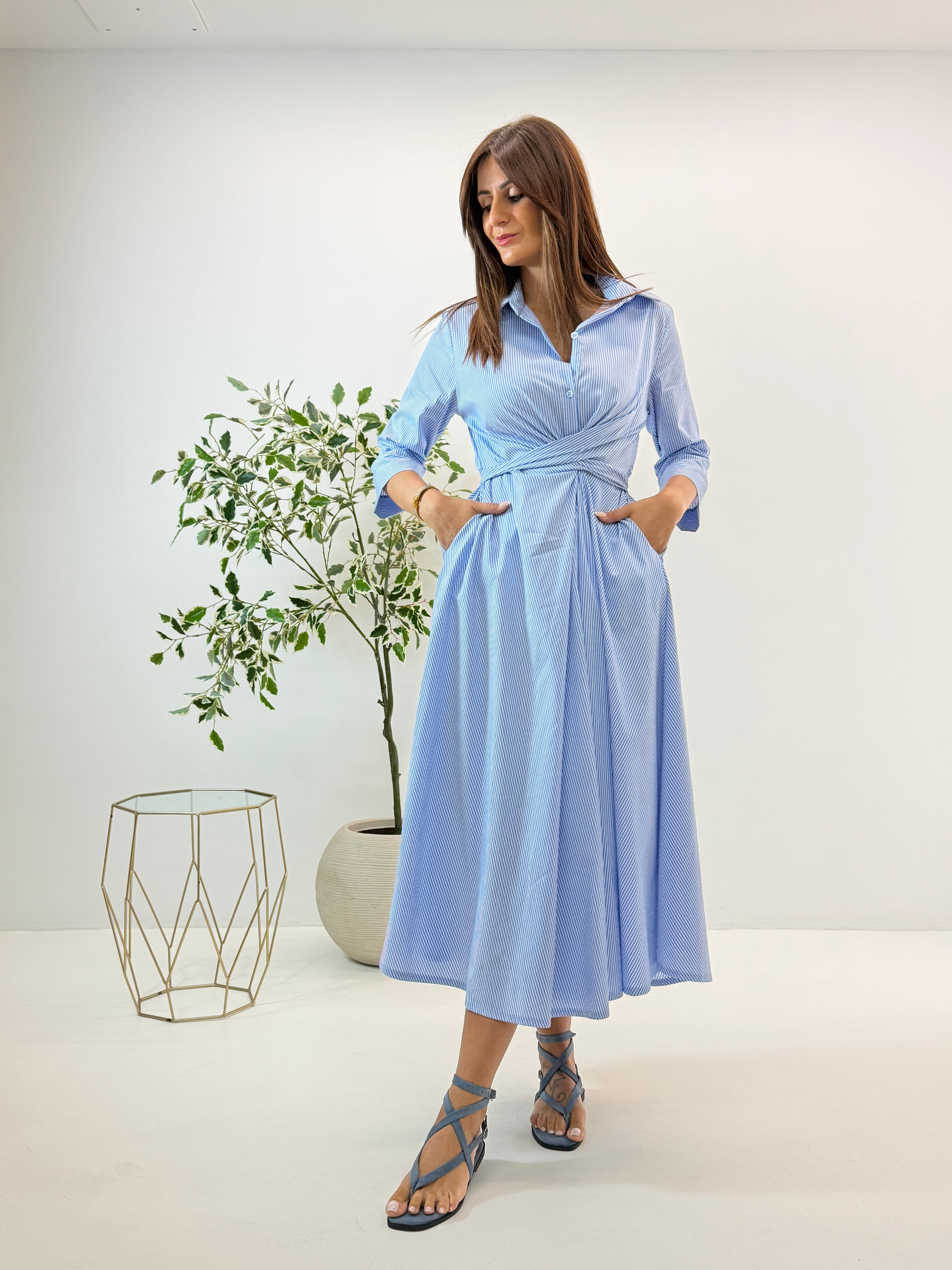 ABITO MIKY AZZURRO A RIGHE