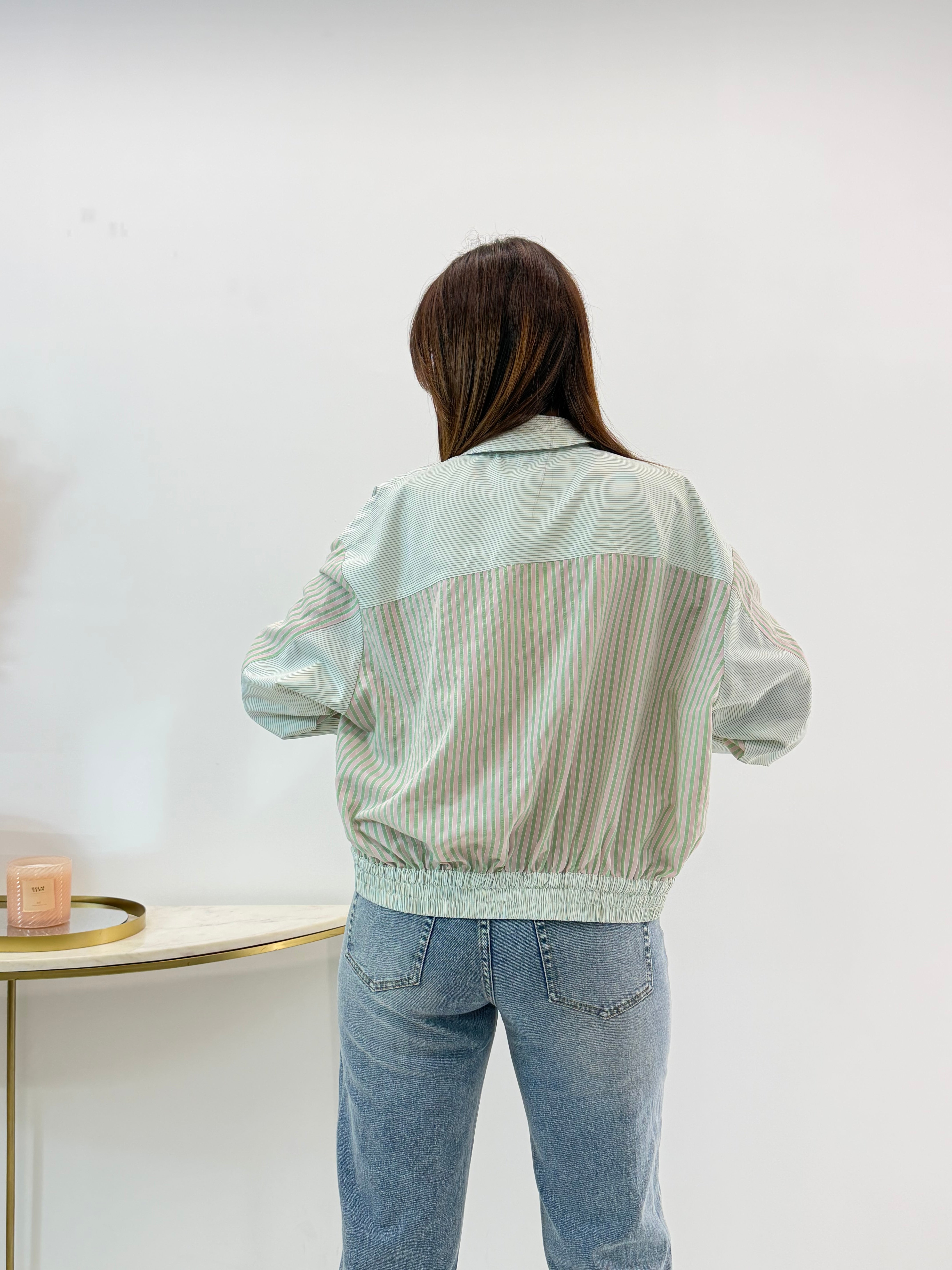 BOMBER A RIGHE VERDE/ROSA